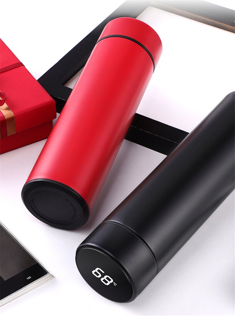 Solid Color Stainless Steel Thermos with Temperature Display