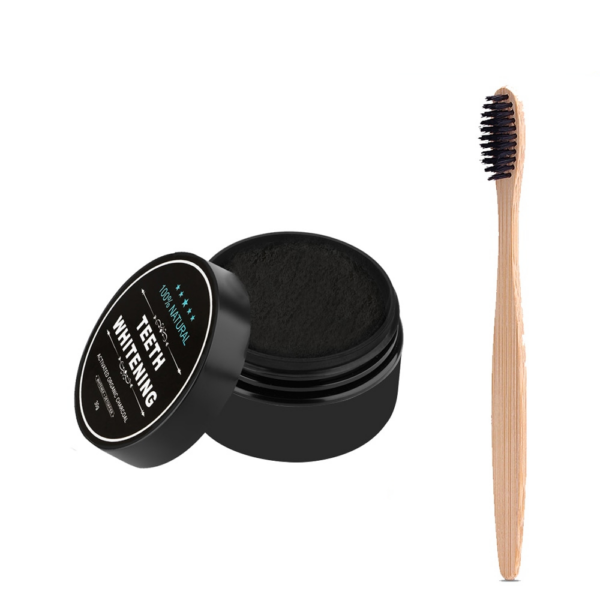 Bamboo Wood Toothbrush with Whitening Charcoal Powder Set